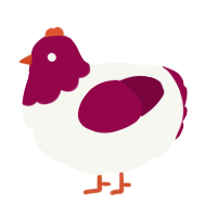 A white and maroon chicken with a head pattern