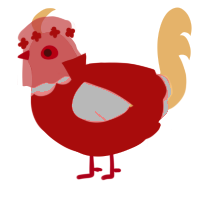 A red and cream chicken with a head pattern