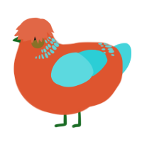 A vermilion and aqua chicken with a neck-band pattern