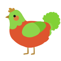 A vermilion and grass chicken with a head pattern