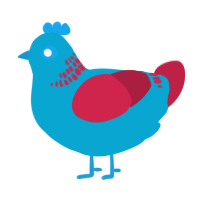 A cerulean and crimson chicken with a neck-band pattern