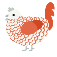 A white and vermilion chicken with a lace pattern