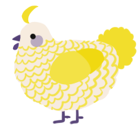 A cream and yellow chicken with a lace pattern