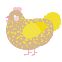 A beige and yellow chicken with a speckle pattern