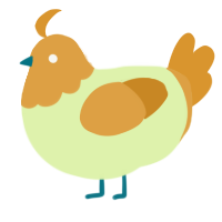 A apple and orange chicken with a head pattern
