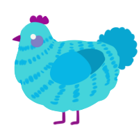 A aqua and cerulean chicken with a bar pattern