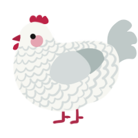 A white and silver chicken with a lace pattern