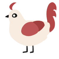 A cream and red chicken