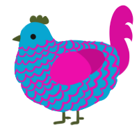 A cerulean and fuchsia chicken with a lace pattern