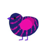 Devilshrike, a tumblr and fuchsia chicken with a bar pattern