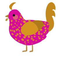 A fuchsia and ochre chicken with a speckle pattern