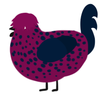 A wine and tumblr chicken with a speckle pattern