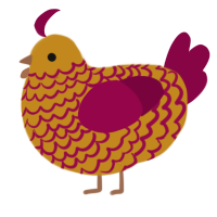 A ochre and maroon chicken with a lace pattern