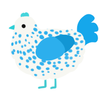 A white and sky chicken with a speckle pattern