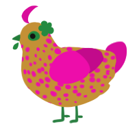 A gold and fuchsia chicken with a speckle pattern
