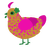 A gold and fuchsia chicken with a speckle pattern