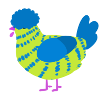A lime and sapphire chicken with a bar pattern
