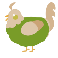 A chartreuse and beige chicken with a head pattern