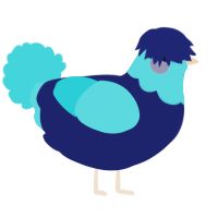 A navy and aqua chicken with a head pattern
