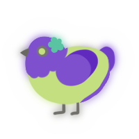 A apple and blurple chicken with a head pattern