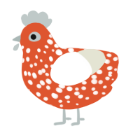 A vermilion and white chicken with a speckle pattern