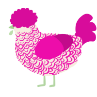 A cream and fuchsia chicken with a double-lace pattern