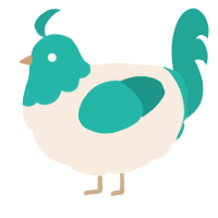 A cream and turquoise chicken with a head pattern