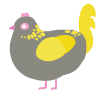 A ash and yellow chicken with a neck-speckle pattern
