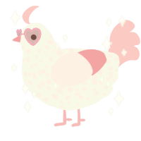 A white and rose chicken with a speckle pattern