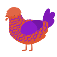 A vermilion and violet chicken with a lace pattern