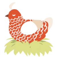 A vermilion and cream chicken with a lace pattern