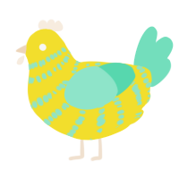 A yellow and mint chicken with a bar pattern