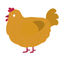 A orange and ochre chicken with a lace pattern