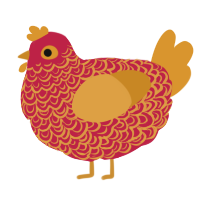 A crimson and orange chicken with a double-lace pattern