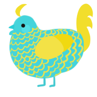 A aqua and yellow chicken with a lace pattern