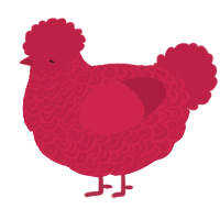 A crimson chicken with a double-lace pattern