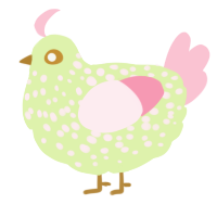 A apple and rose chicken with a speckle pattern