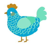 A cerulean and mint chicken with a lace pattern