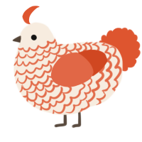 A cream and vermilion chicken with a lace pattern