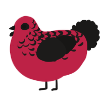 A crimson and sable chicken with a half-lace pattern