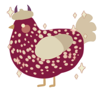 A fuchsia and mist chicken with a speckle pattern