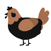 A black and brown chicken with a head pattern