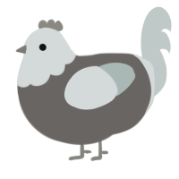 A grey and silver chicken with a head pattern
