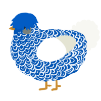 A ultramarine and white chicken with a double-lace pattern