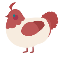 A cream and red chicken with a head pattern