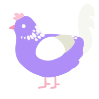 A lilac and white chicken with a neck-speckle pattern