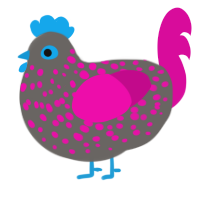 A grey and fuchsia chicken with a speckle pattern