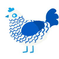 A white and ultramarine chicken with a lace pattern