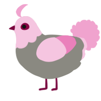 A ash and pink chicken with a head pattern