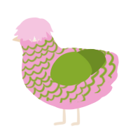 A pink and chartreuse chicken with a lace pattern